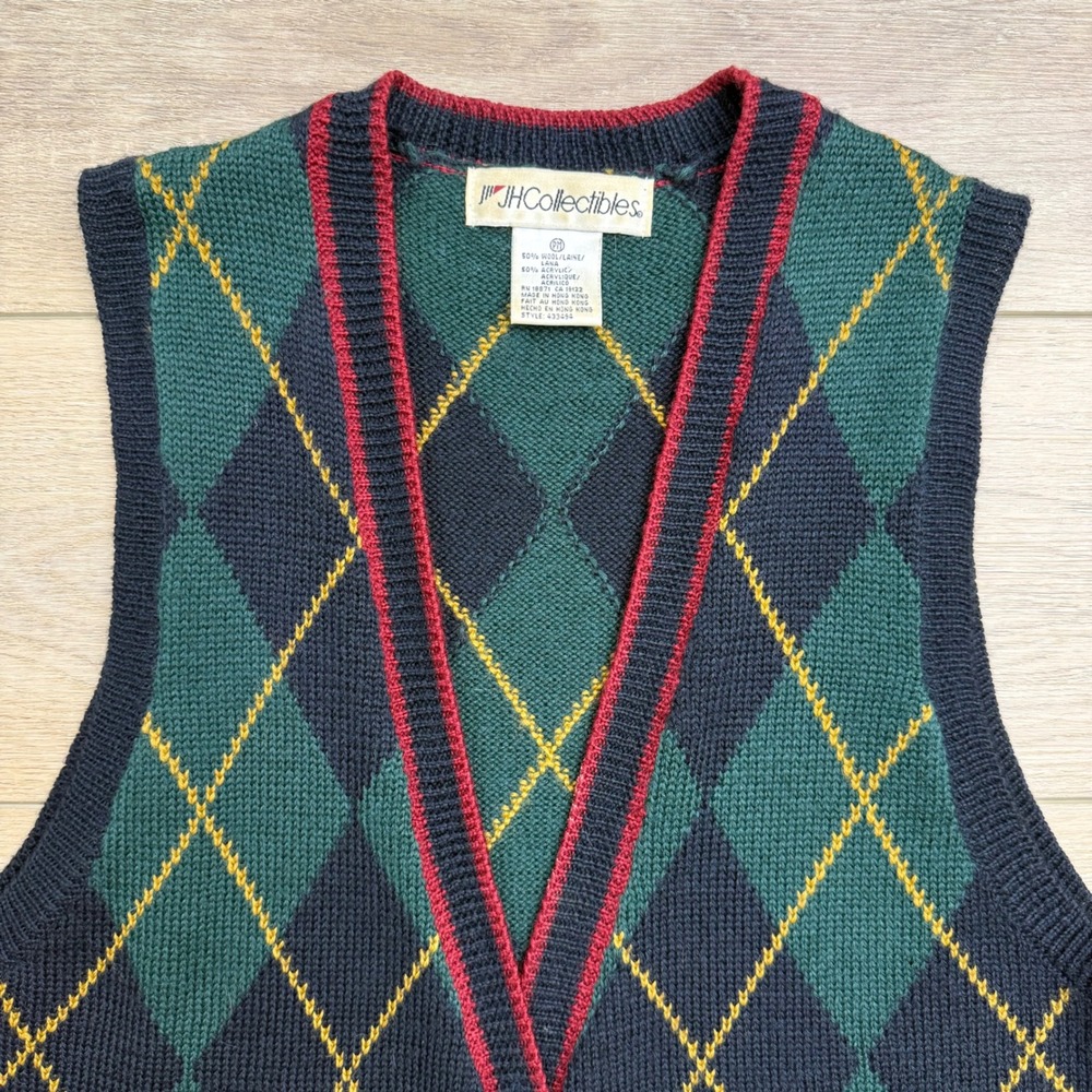 Vintage Argyle Sweater‎ Vest Academia Grandpa Button Front Sleeveless Knit Top - Picture 2 of 9